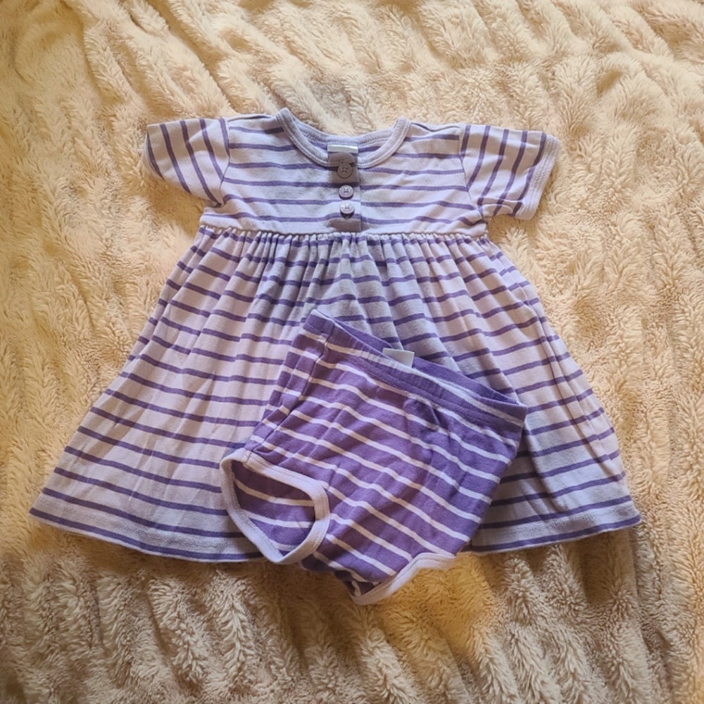 Hanna Andersson old school dress set purple striped size 80 2t